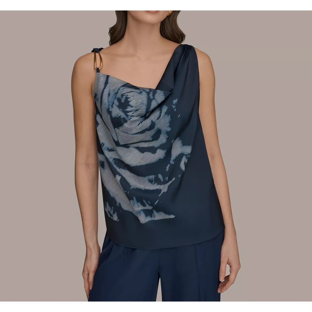 Donna Karan New York Women's Cowl Neck Blouse Navy Size Medium